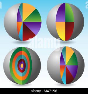 An image of a 3d Layered Globe Dissection Chart isolated on white. Stock Vector