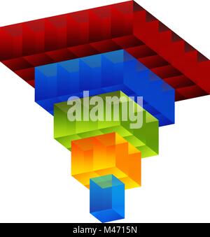 An image of a Square 3D Cube Shaped Layered Funnel Chart isolated on white. Stock Vector