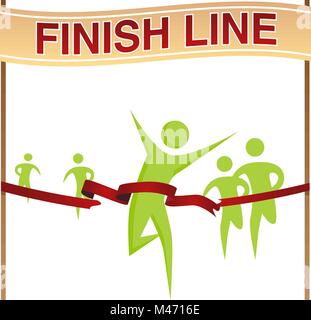 An image of a Man Running Across Finish Line. Stock Vector