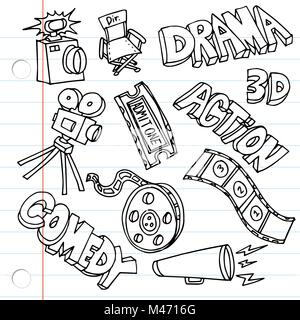 An image of Notebook Paper Entertainment Drawings set. Stock Vector