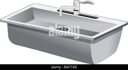 An image of a Single Basin Stainless Steel Kitchen Sink isolated on white. Stock Vector