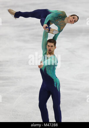 Italy's Matteo Guarise and Nicole Della Monica during the Pairs Free Skating Figure Skating Final during day six of the PyeongChang 2018 Winter Olympic Games in South Korea. Stock Photo