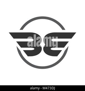 BE Initials Winged Shape Symbol Vector Graphic Logo Design Stock Vector