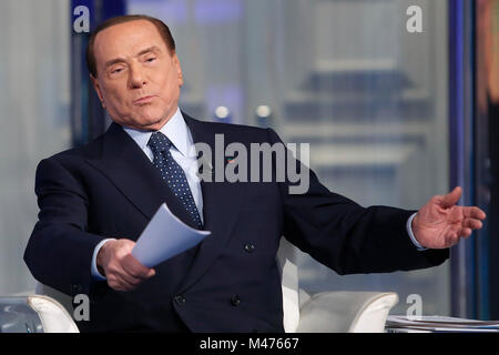 Rome, Italy. 14th Febraury, 2018. Silvio Berlusconi Roma 14/02/2018. Trasmissione tv 'Porta a Porta'. Rome February 14th 2018. Talk show 'Porta a Porta'. Foto Samantha Zucchi Insidefoto Credit: insidefoto srl/Alamy Live News Stock Photo