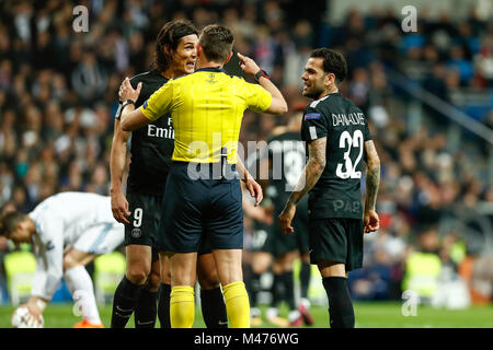 Madrid, Spain. 14th February, 2018. Cavani of PSG during the Champions League match played on Santiago Bernabeu Stadium between Real Madrid and PSG Paris Saint Germain, Feb 14th 2018. Photo: Oscar J. Barroso / AFP7 Credit: CORDON PRESS/Alamy Live News Stock Photo