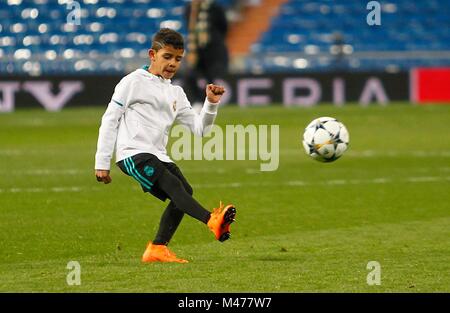 Cristiano junior, son of Cristiano Ronaldo, playing over the grass of Santiago Bernabeu stadium after the match against Paris Saint Germain than won Real Madrid 3-1 with two goals of Cristiano. (Photo: Jose Cuesta/261/Cordon Press).  Cordon Press Stock Photo