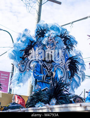 New Orleans, Louisiana / USA - 02/13/2018: Mardi Gras Indians during Krewe of Zulu Parade Credit: Steven Reich/Alamy Live News Stock Photo