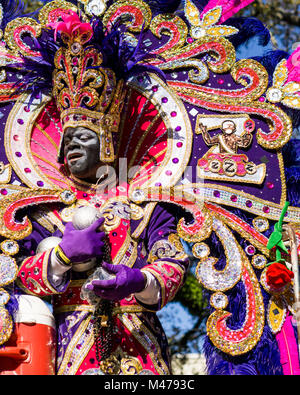 New Orleans, Louisiana / USA - 02/13/2018: Mardi Gras Indians during Krewe of Zulu Parade Credit: Steven Reich/Alamy Live News Stock Photo