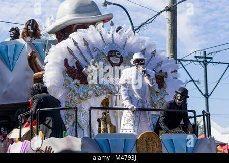 New Orleans, Louisiana / USA - 02/13/2018: Mardi Gras Indians during Krewe of Zulu Parade Credit: Steven Reich/Alamy Live News Stock Photo