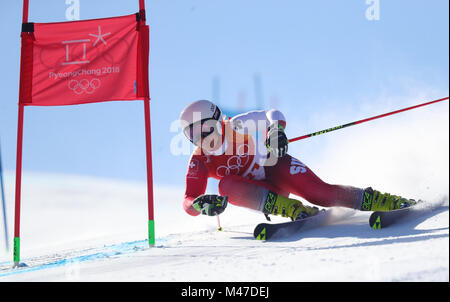 Pyeongchang, South Korea. 15th Feb, 2018. Simone Wild from Switzerland in action during the women's alpine skiing event of the 2018 Winter Olympics in the Yongpyong Alpine Centre in Pyeongchang, South Korea, 15 February 2018. Credit: Michael Kappeler/dpa/Alamy Live News Stock Photo