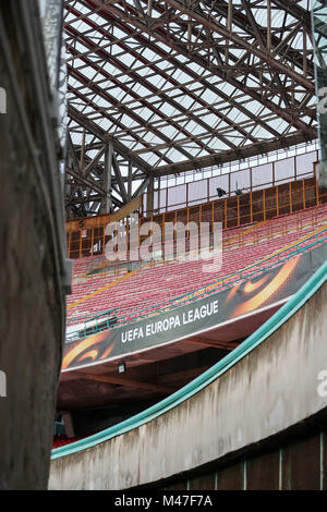 Europa League logos are on display prior to the Europa League soccer match SSC Neapel vs RB Leipzig at the Stadio San Paolo, Naples, Italy, 14 February 2018. Photo: Jan Woitas/dpa-Zentralbild/dpa Stock Photo