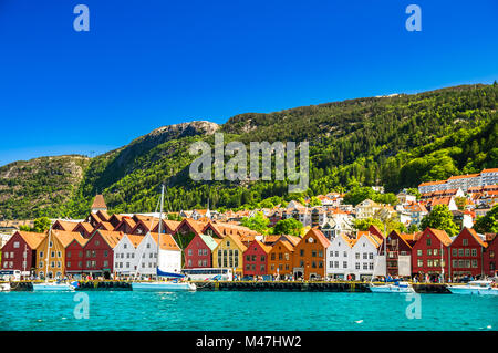 Cityscape and wooden building of Bryygen in Norway Stock Photo