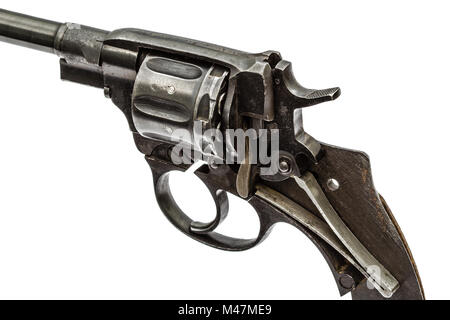 Disassembled revolver, pistol mechanism, isolated on white background Stock Photo