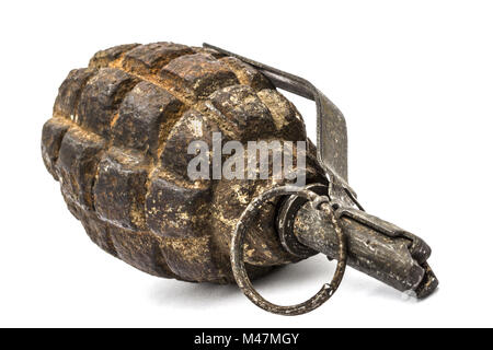 Old combat grenade isolated on a white background Stock Photo - Alamy