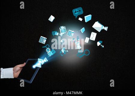 Composite image of tablet with technology icons Stock Photo