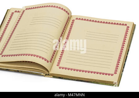 Open old notebook, isolated on white background Stock Photo