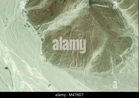 Aerial View of Astronaut Geoglyph, Nazca Lines, Peru Stock Photo