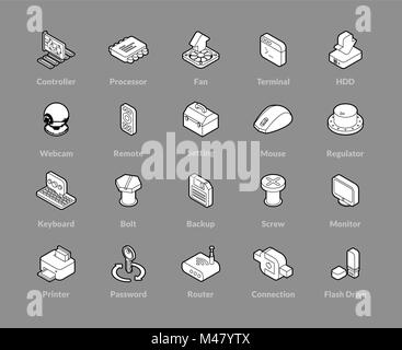 Isometric outline icons set Stock Vector