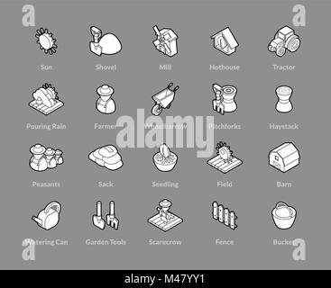 Isometric outline icons set Stock Vector