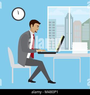 Office worker  or businessman Working On laptop Computer.Cartoon vector illustration Stock Vector