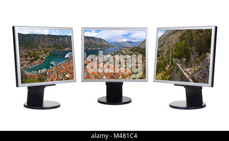 Kotor Bay panorama in Montenegro (my photo) on computer monitors Stock Photo