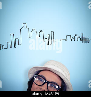 Composite image of thoughtful asian woman standing Stock Photo