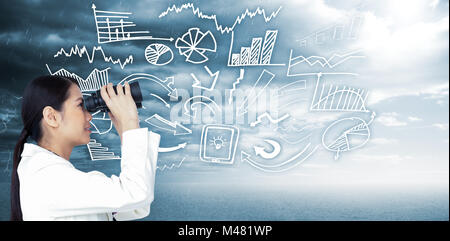 Composite image of architect coworkers reviewing blueprints Stock Photo