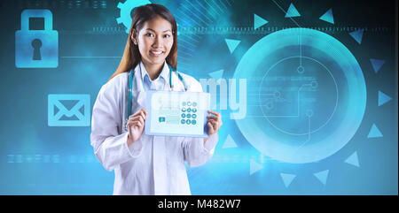 Composite image of asian doctor showwing her tablet Stock Photo