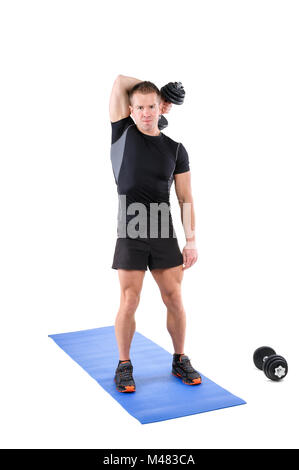 Standing Triceps Extension Dumbbell Workout Stock Photo