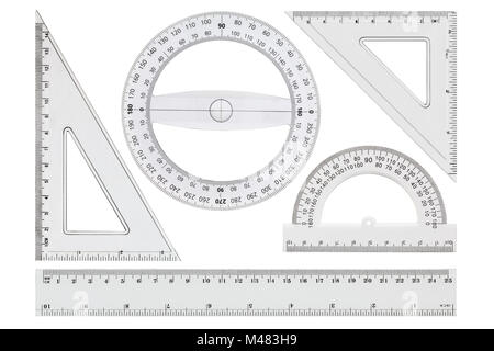 Set of white transparent rulers, isolated on white background Stock Photo