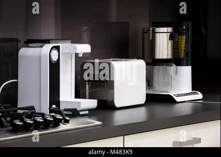 Modern hi-tek kitchen, clean interior design Stock Photo