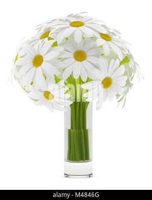 daisies in glass vases isolated on white background Stock Photo