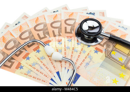 Professional stethoscope on pile of euro bills Stock Photo
