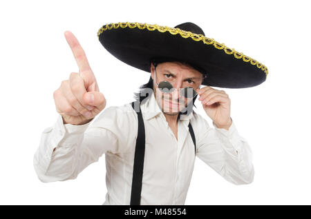 Man wearing mexican sombrero isolated on white Stock Photo