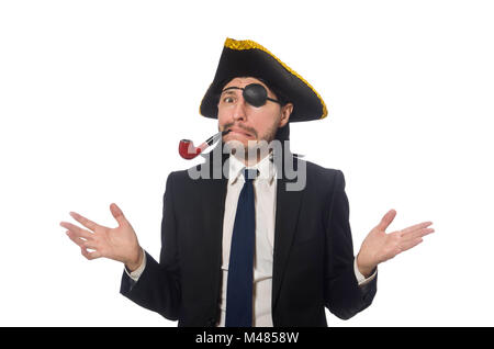 Pirate businessman with smoking pipe isolated on white Stock Photo