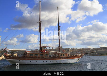 Ship in the Grand Harbour of Valletta in Malta Stock Photo