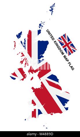 united kingdom flag map on white background Stock Vector