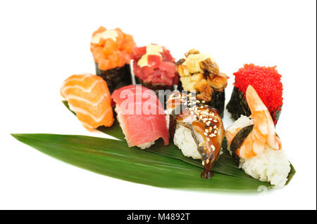 Sushi set of rolls isolated on white Stock Photo
