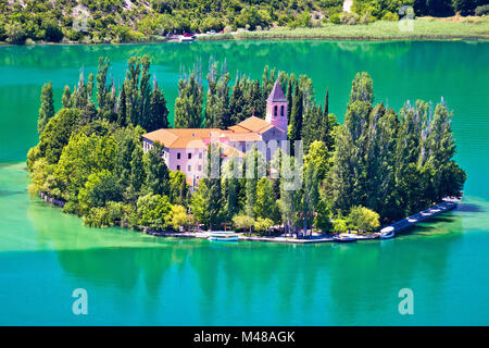 Island of Visovac monastery in Krka Stock Photo