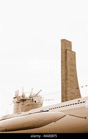 Memorials and exhortation to the people Laboe Germany sepia Stock Photo