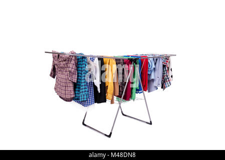 Collapsible clotheshorse isolated on the white background Stock Photo