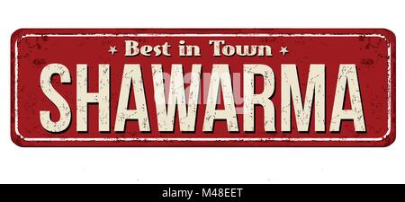 Shawarma vintage rusty metal sign on a white background, vector illustration Stock Vector