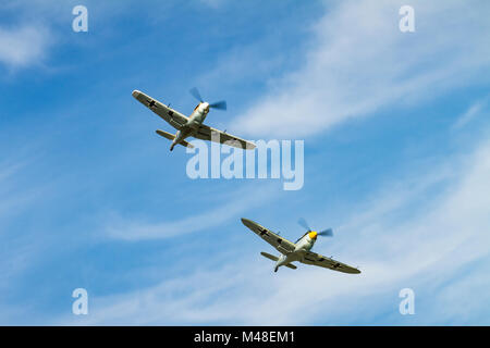 A pair of Hispano Buchons flying Stock Photo