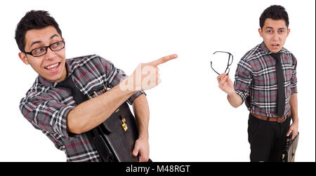 Young employee with briefcase isolated on white Stock Photo