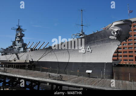 USS Wisconsin Battleship (BB-64) in Norfolk, Virginia Stock Photo