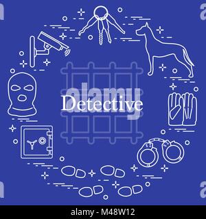 Criminal and detective elements. Crime, law and justice vector icons. Design for announcement, print. Stock Vector