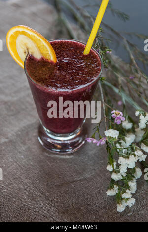 smoothie from blueberry banana and orange juice Stock Photo