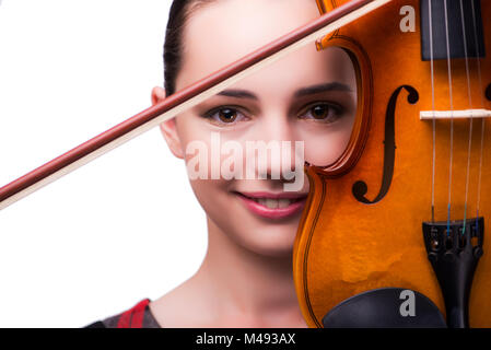 Elegant young violin player isolated on white Stock Photo