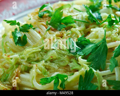 Garlic Butter Spaghetti with Zucchini Noodles. Stock Photo