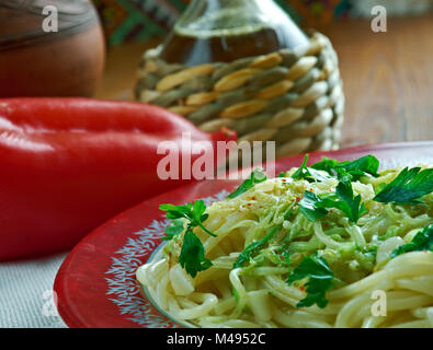 Garlic Butter Spaghetti with Zucchini Noodles. Stock Photo